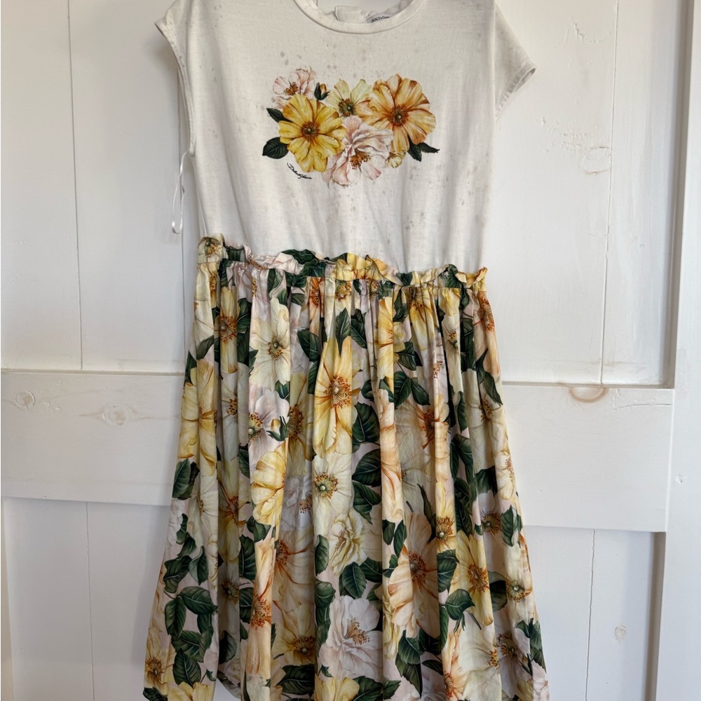 Dolce & Gabbana White Dress with Yellow Floral Print